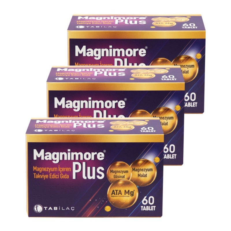 Magnimore Plus ATA Magnezyumlu Takviye Edici Gıda 60 Tablet 3'lü Paket