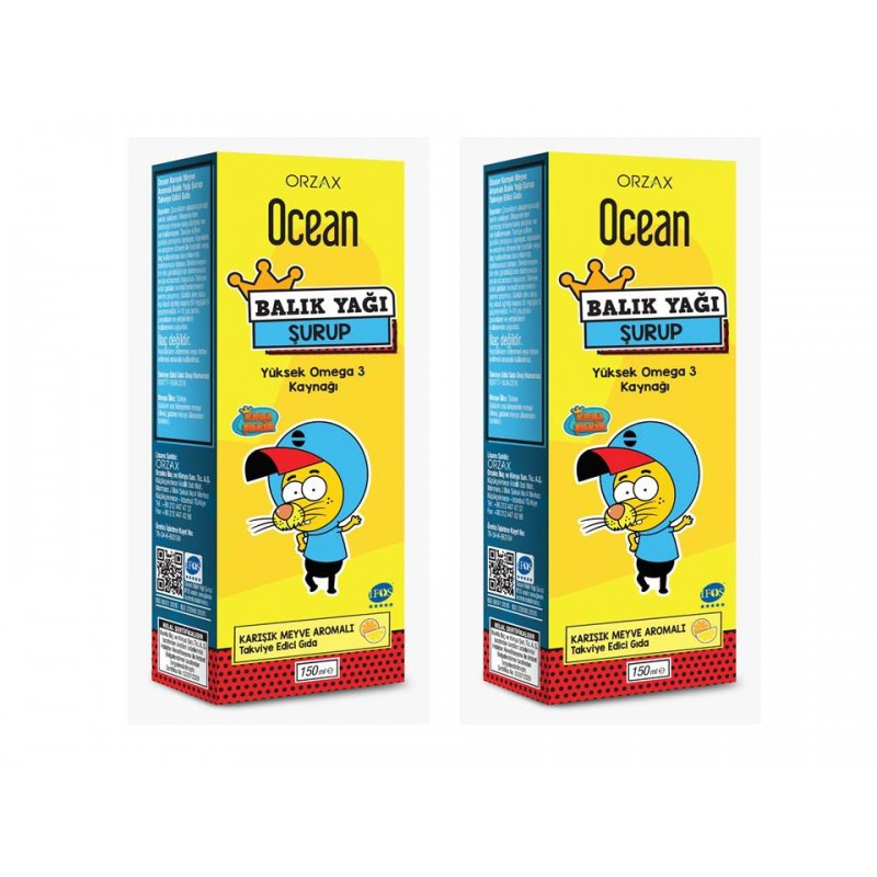 Orzax Ocean Balık Yağı Şurubu KARIŞIK Meyve Aromalı 150ml 2'li Paket