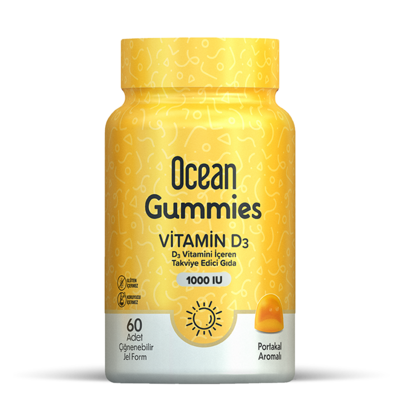 Ocean Gummies Vitamin D3 1000IU 60 Çiğnenebilir Portakallı Jel Form